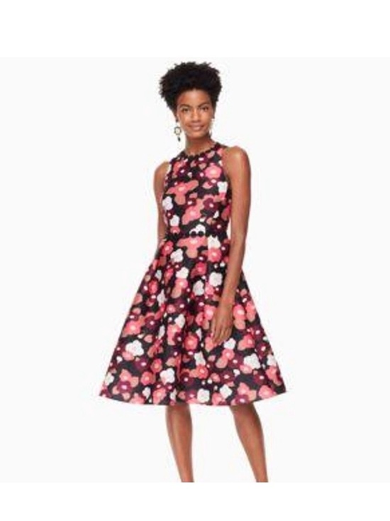 kate spade Dresses & Skirts - kate spade Black Midi Dress with Pink and White Floral Print
